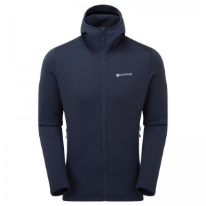 Dark Blue Montane Fury Hooded Men's Fleece Jackets | WRC2211JQ