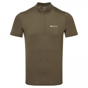 Dark Green Montane Dart Zip Men's T Shirts | CBO4277YR