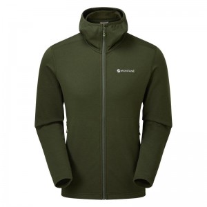 Dark Green Montane Protium Hooded Men's Fleece Jackets | YXH693EF