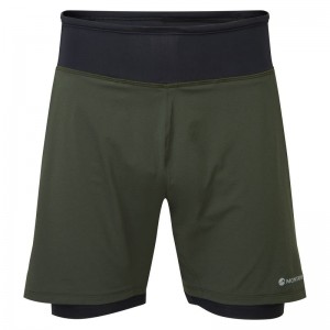 Dark Green Montane Slipstream Twin Skin Running Men's Shorts | BJC931XK