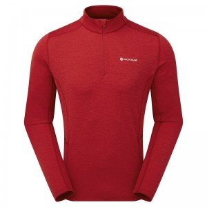 Dark Red Montane Dart Zip Neck Men's T Shirts | HEU7964DJ