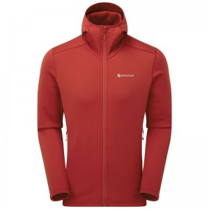 Dark Red Montane Fury Hooded Men's Fleece Jackets | FQA8320WI