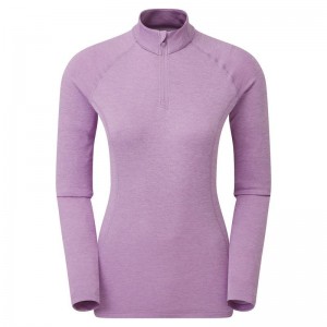 Grey Purple Montane Dart Zip Neck Women's T Shirts | QVQ5077AD