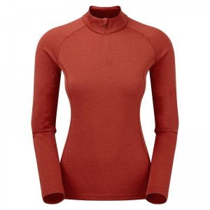 Orange Red Montane Dart Zip Neck Women's T Shirts | RGH6290ZV