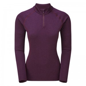 Purple Montane Dart Zip Neck Women's T Shirts | GWQ238DJ