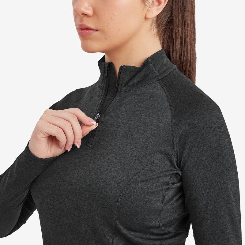 Black Montane Dart Zip Neck Women's T Shirts | FSR877CS