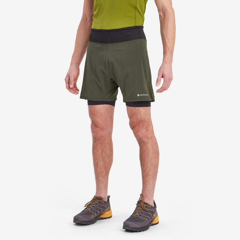 Dark Green Montane Slipstream Twin Skin Running Men's Shorts | BJC931XK