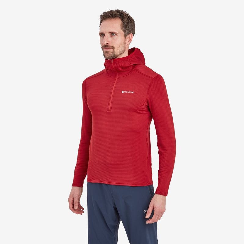 Dark Red Montane Protium Lite Hooded Pull On Men's Fleece | RQK8171YT