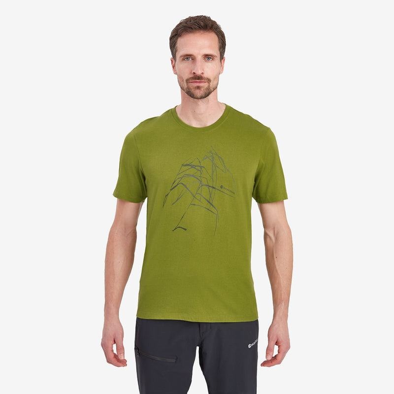 Green Montane Abstract Mountain Men's T Shirts | SLZ3914AQ