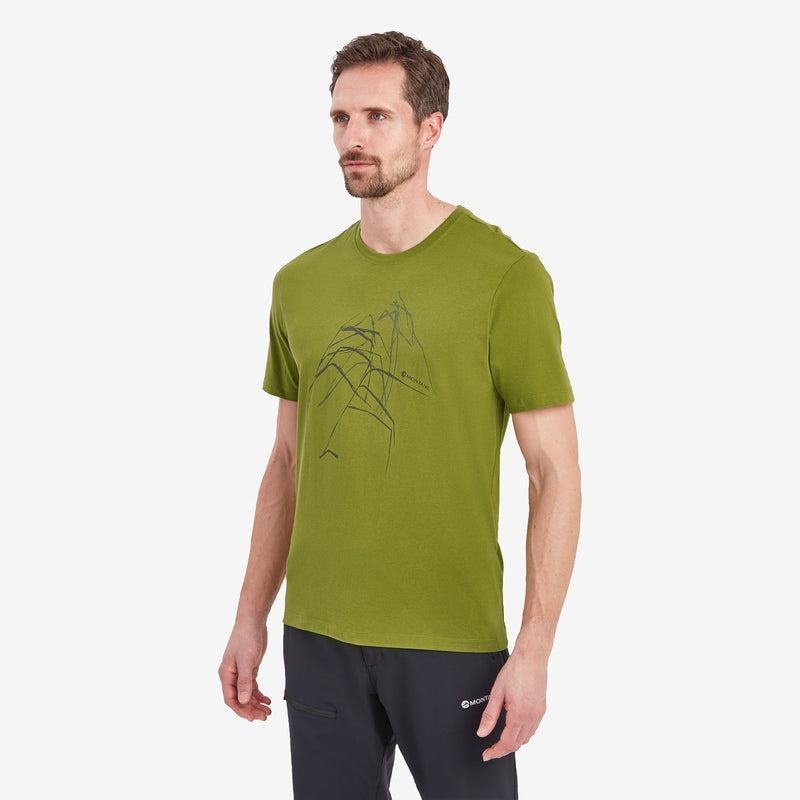 Green Montane Abstract Mountain Men's T Shirts | SLZ3914AQ