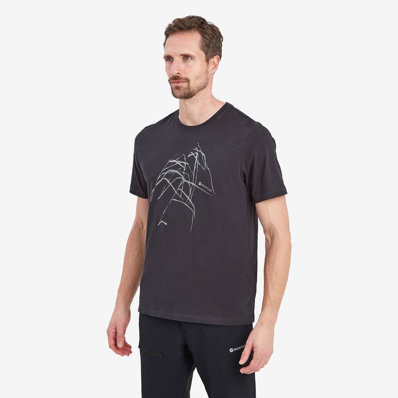 Grey Montane Abstract Mountain Men's T Shirts | UVF3390PP